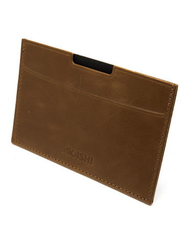 Porte-carte grise en cuir marron foncé avec embossage