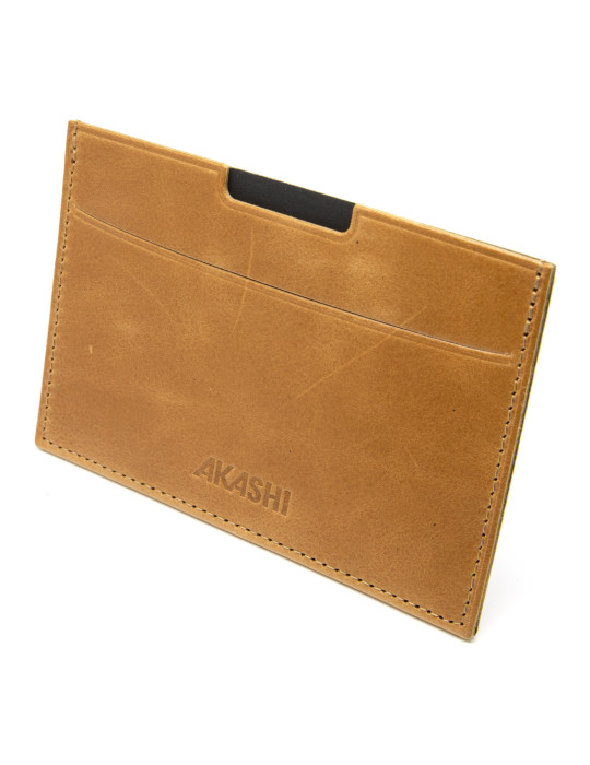 Porte-carte grise en cuir marron clair avec embossage