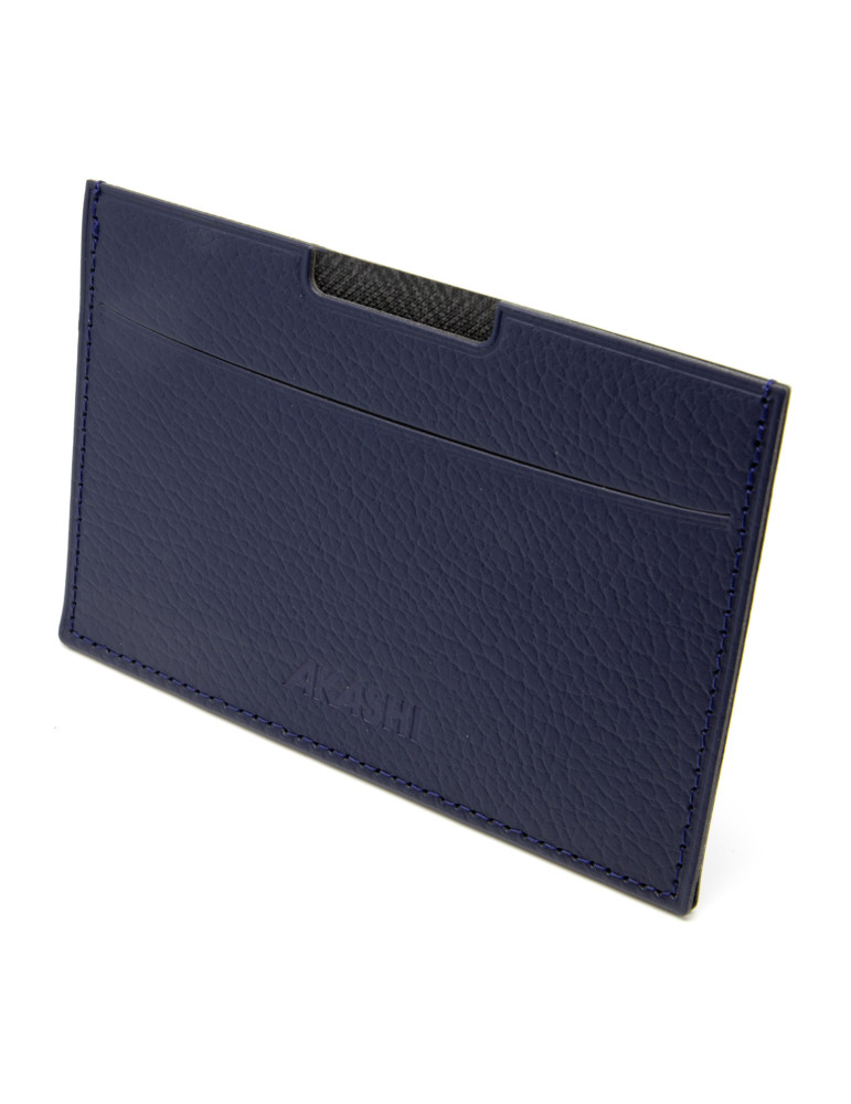 Porte-carte grise bleu marine en cuir recyclé