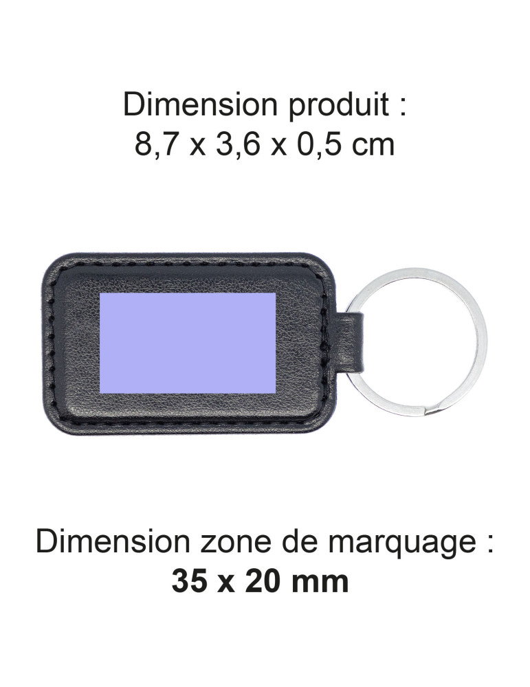 Porte-clés noir en cuir véritable avec embossage
