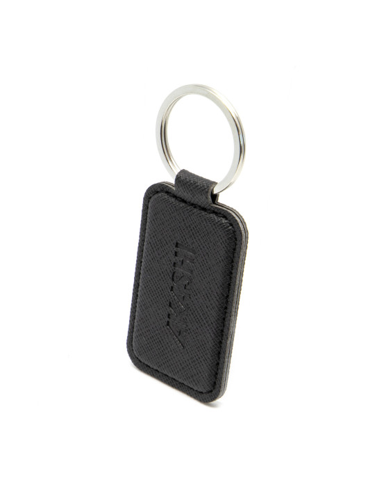 Porte-clé en simili-cuir grainé noir personnalisé