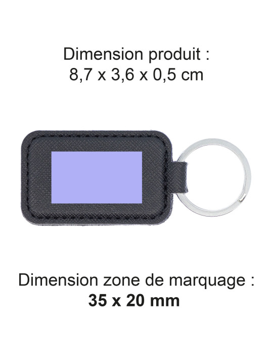 Porte-clé en simili-cuir grainé noir personnalisé