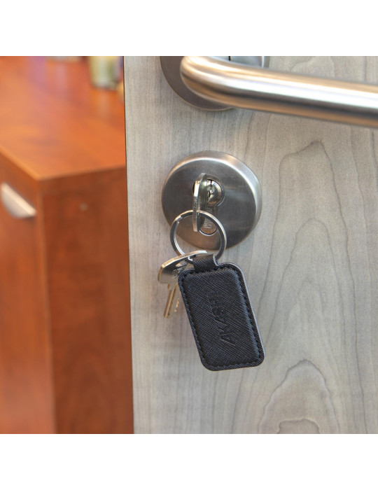 Porte-clé en simili-cuir grainé noir personnalisé