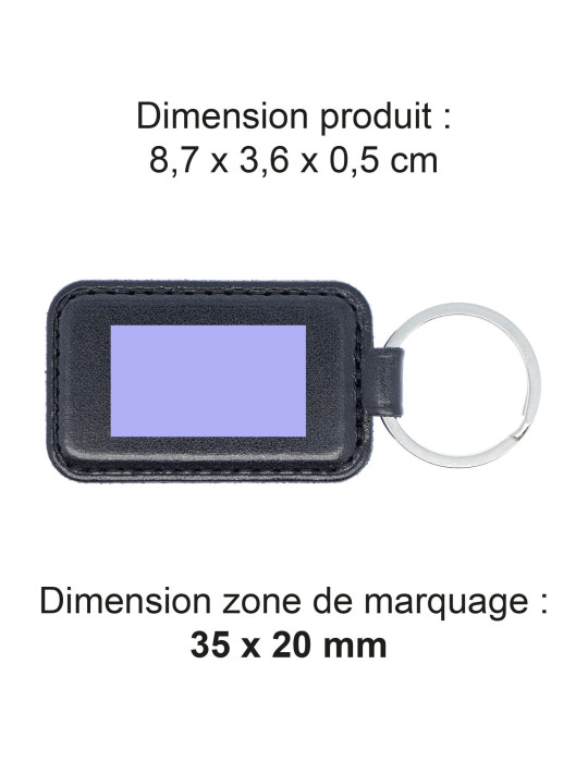 Porte-clé personnalisé en simili-cuir lisse noir