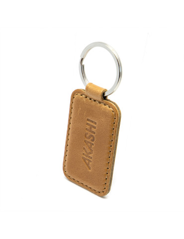 Porte-clé simili-cuir lisse marron avec embossage