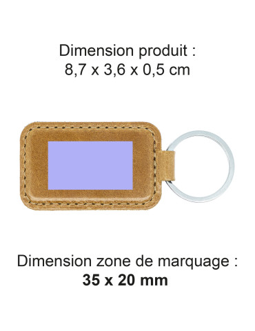 Porte-clé simili-cuir lisse marron avec embossage 2