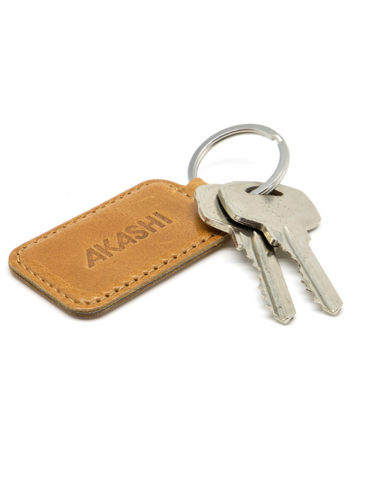 Porte-clé simili-cuir lisse marron avec embossage