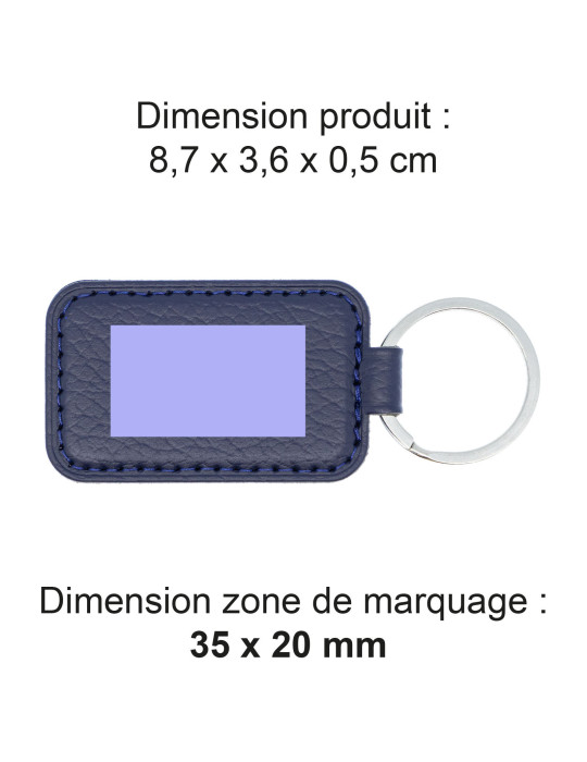 Porte-clé en cuir recyclé bleu marine personnalisé