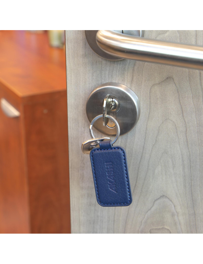 Porte-clé en cuir recyclé bleu marine personnalisé