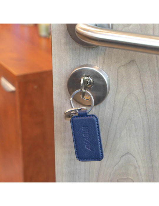 Porte-clé en cuir recyclé bleu marine personnalisé