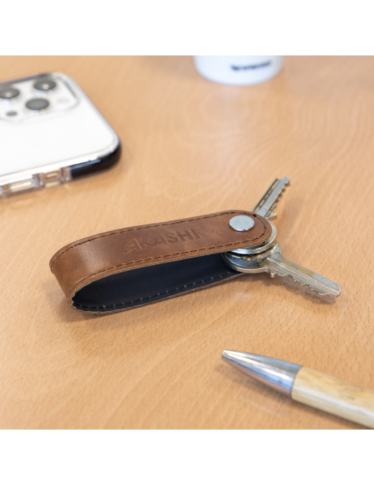 Porte-clés à vis en cuir marron foncé personnalisé
