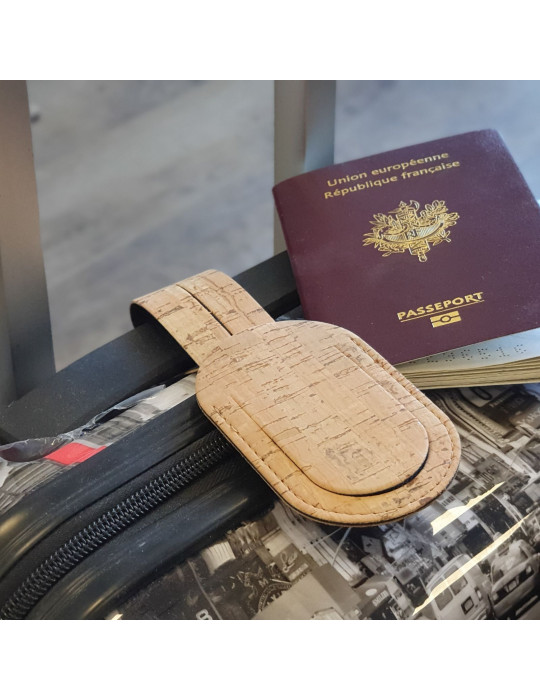 Étiquette bagage en liège personnalisable