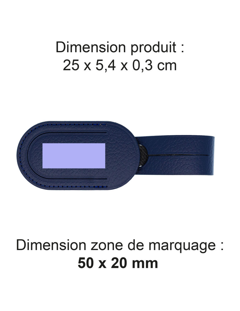 Étiquette bagage cuir recyclé bleu marine personnalisée