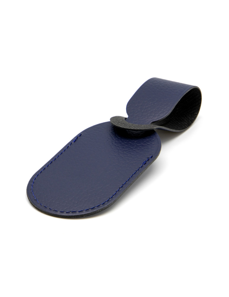 Étiquette bagage cuir recyclé bleu marine personnalisée