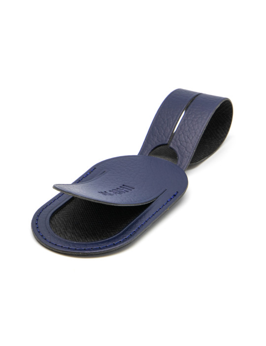 Étiquette bagage cuir recyclé bleu marine personnalisée