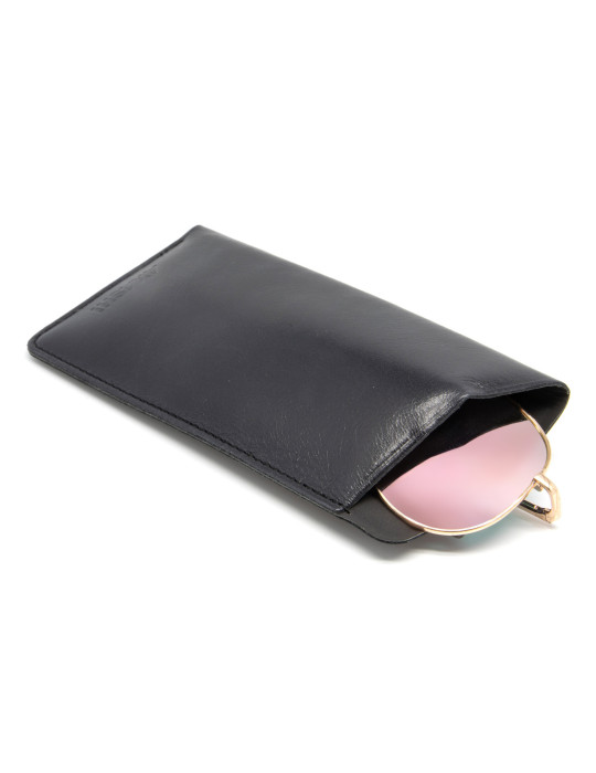 Étui à lunettes noir en cuir véritable personnalisable