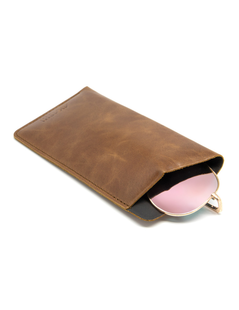 Étui à lunettes marron foncé en cuir véritable