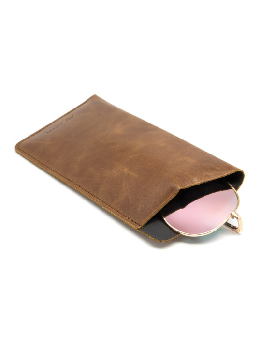 Étui à lunettes marron foncé en cuir véritable