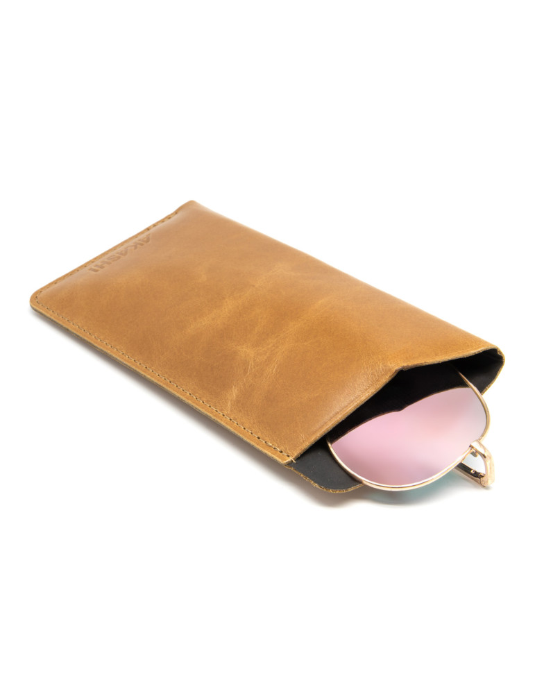 Étui à lunettes marron clair en cuir véritable