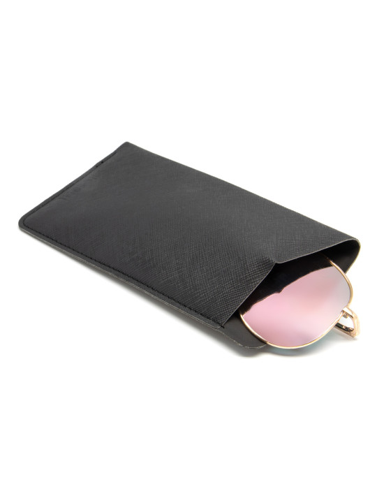 Étui à lunettes noir en simili-cuir grainé personnalisable
