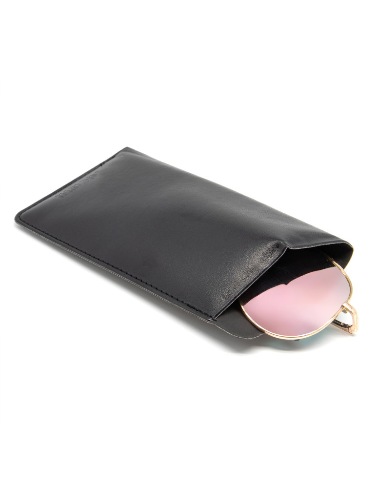 Étui à lunettes noir en simili-cuir lisse personnalisable