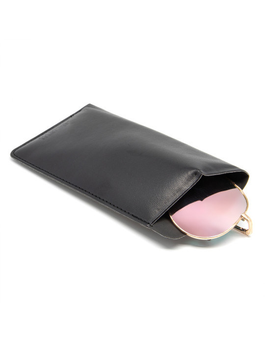 Étui à lunettes noir en simili-cuir lisse personnalisable