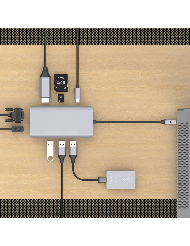Hub USB-C 9 en 1 HDMI 4K, VGA et RJ45 personnalisé