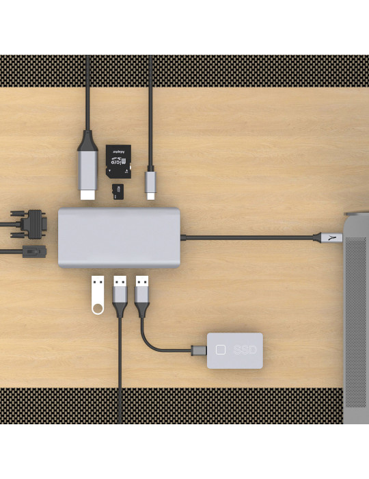 Hub USB-C 9 en 1 HDMI 4K, VGA et RJ45 personnalisé