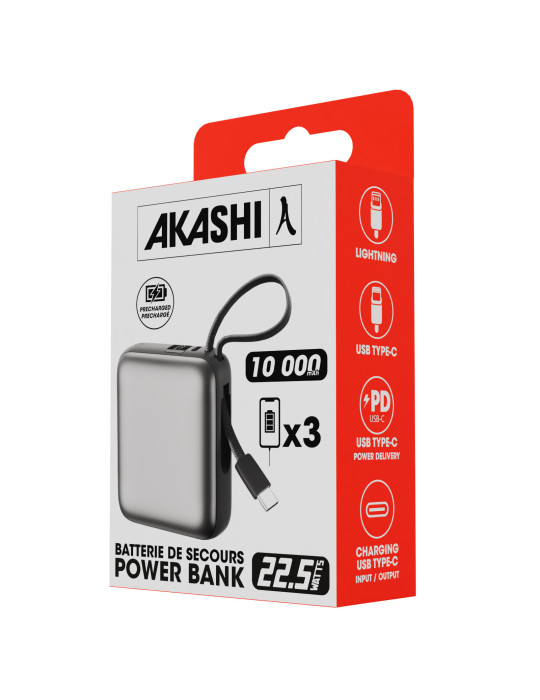 Batterie BUSHI 10 000 mAh avec câbles intégrés