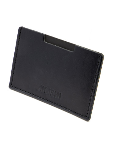 Porte-cartes noir en cuir véritable personnalisé