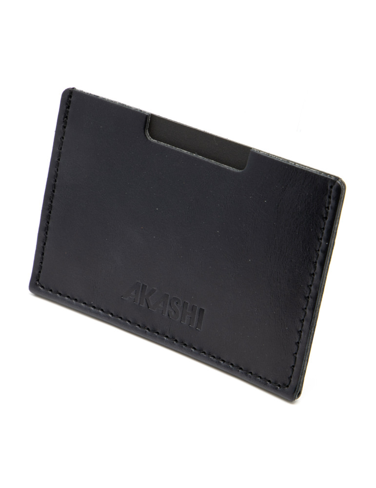 Porte-cartes noir en cuir véritable personnalisé