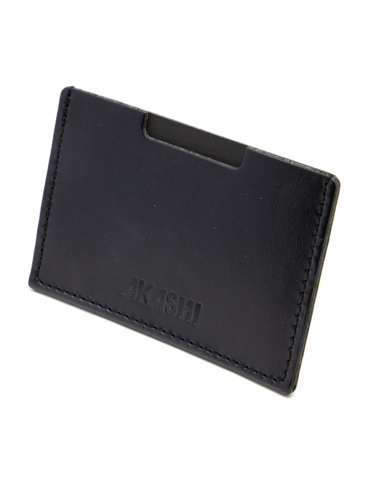 Porte-cartes noir en cuir véritable personnalisé