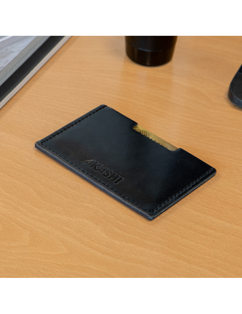 Porte-cartes noir en cuir véritable personnalisé