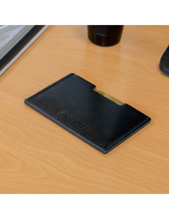 Porte-cartes noir en cuir véritable personnalisé