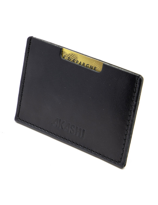 Porte-cartes noir en cuir véritable personnalisé
