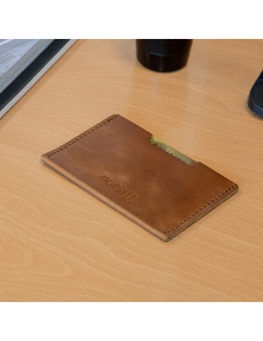 Porte-cartes marron en cuir véritable personnalisé