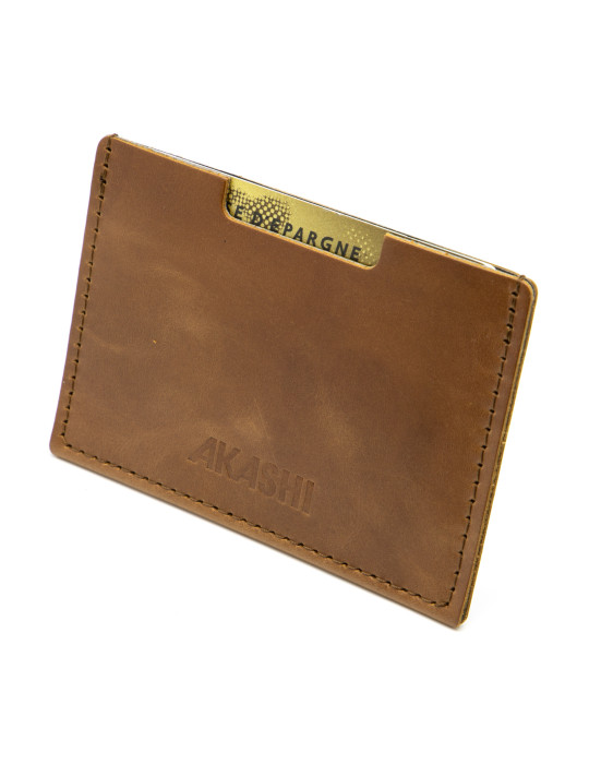 Porte-cartes marron en cuir véritable personnalisé