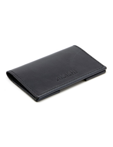 Porte-cartes folio noir en cuir véritable personnalisé