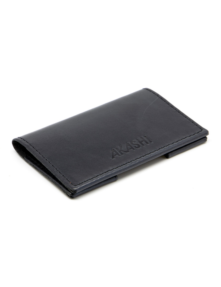 Porte-cartes folio noir en cuir véritable personnalisé