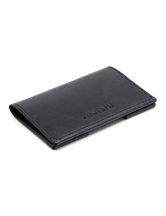 Porte-cartes folio noir en cuir véritable personnalisé