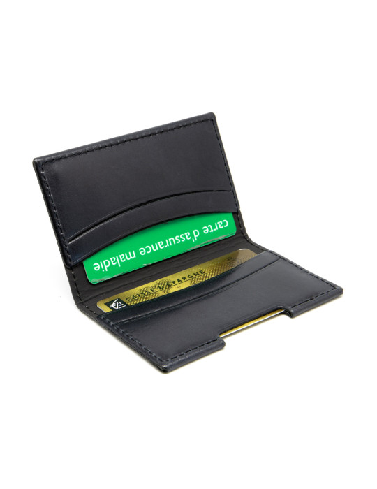 Porte-cartes folio noir en cuir véritable personnalisé
