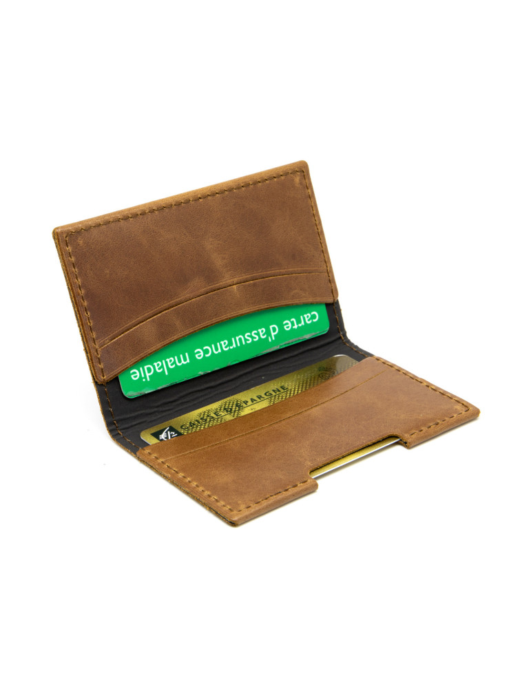Porte-cartes folio en cuir marron foncé personnalisé