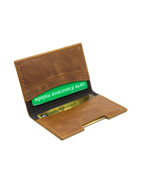 Porte-cartes folio en cuir marron foncé personnalisé