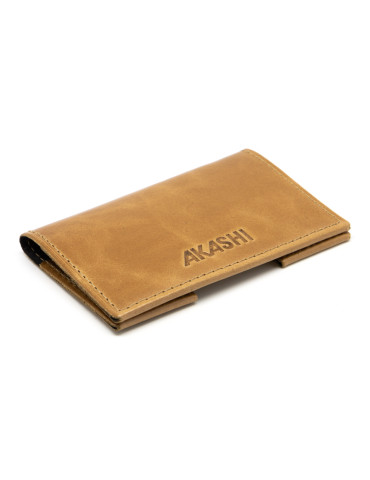 Porte-cartes folio en cuir marron clair personnalisé