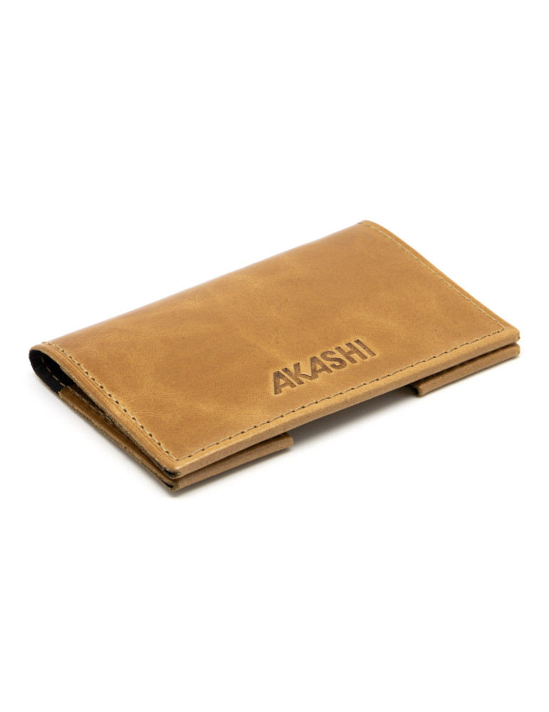 Porte-cartes folio en cuir marron clair personnalisé