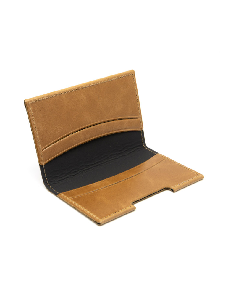 Porte-cartes folio en cuir marron clair personnalisé