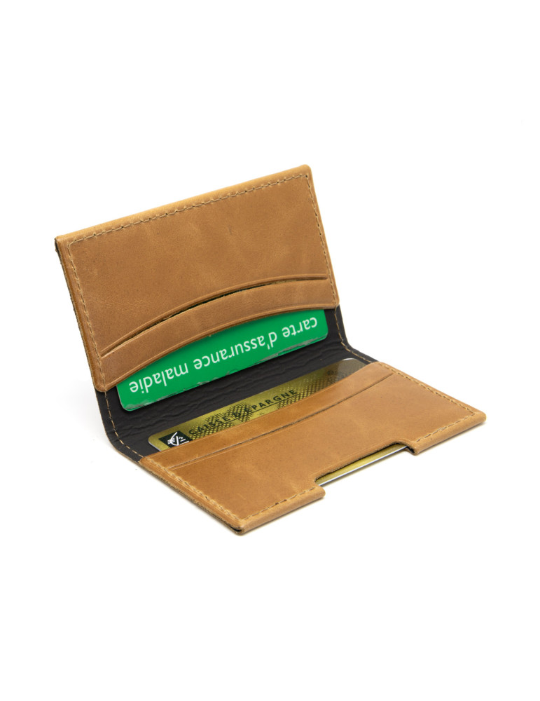 Porte-cartes folio en cuir marron clair personnalisé