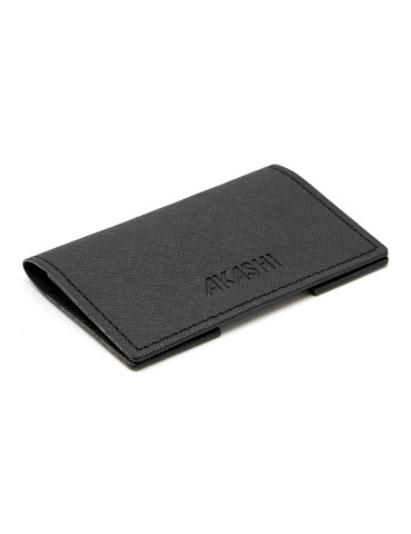 Porte-cartes folio noir grainé en simili-cuir personnalisé