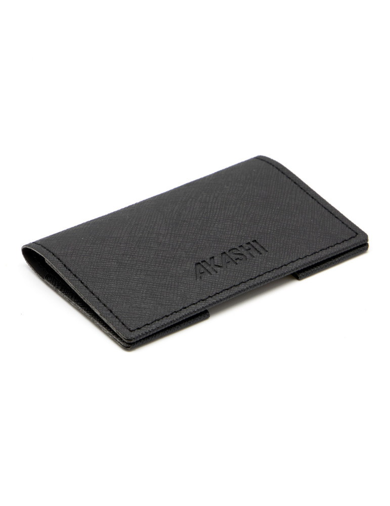 Porte-cartes folio noir grainé en simili-cuir personnalisé
