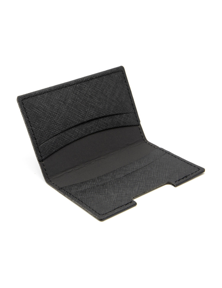 Porte-cartes folio noir grainé en simili-cuir personnalisé